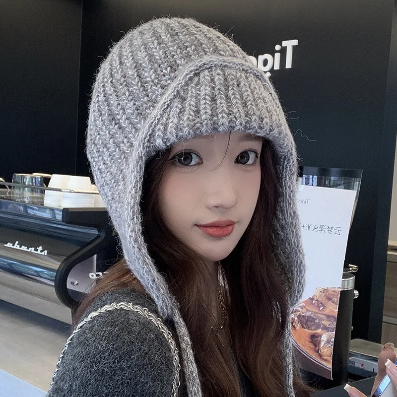 Autumn Witner Warm Knitted Hat Women Earflap Beanie Super Soft Thickened Windproof Cold Weather Beanie Hat