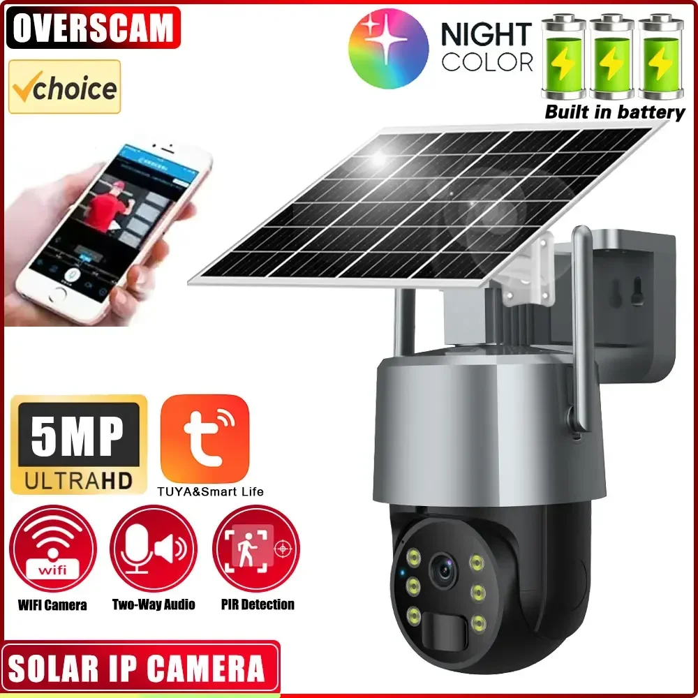 5MP TUYA Solar WiFi Cámara IP Exterior Batería incorporada Seguridad 360 °   Cámara PTZ Panel Solar Videovigilancia Inalámbrica CCTV