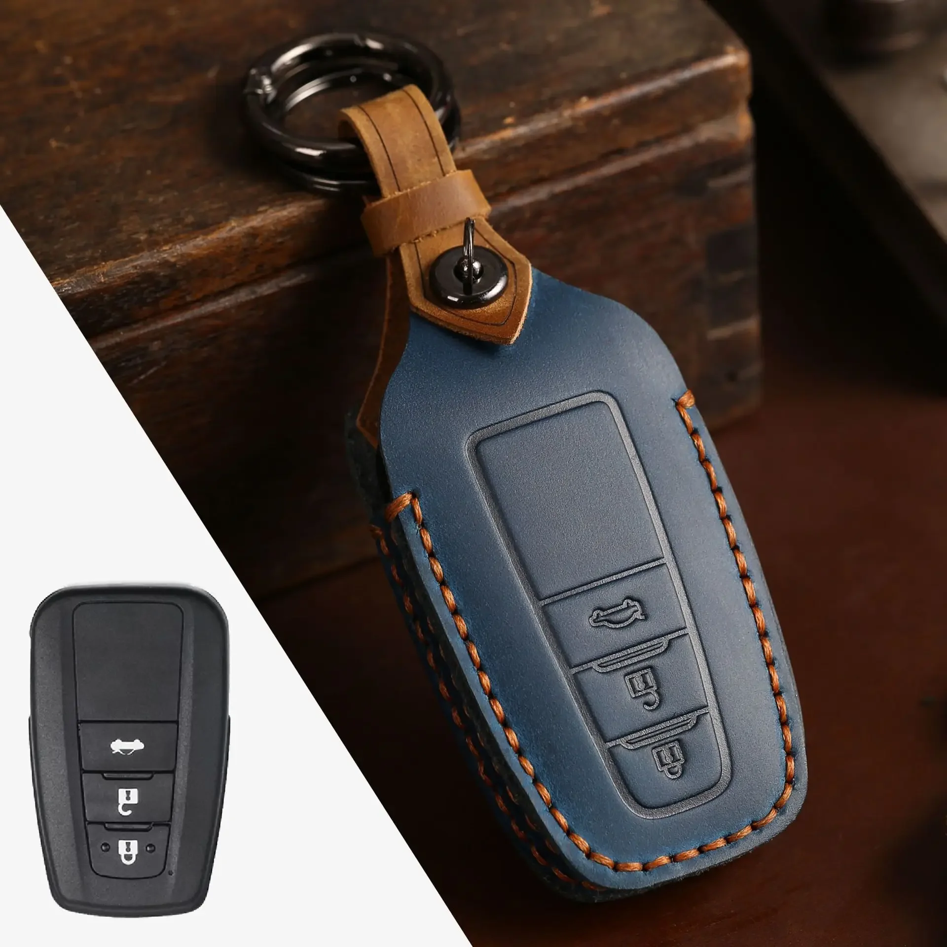 

1pc Leather Car Key Cover For Toyota Camry Prius Corolla C-HR CHR RAV4 Avalon Land Cruiser Prado 2018 2019 2020 Remote Fob