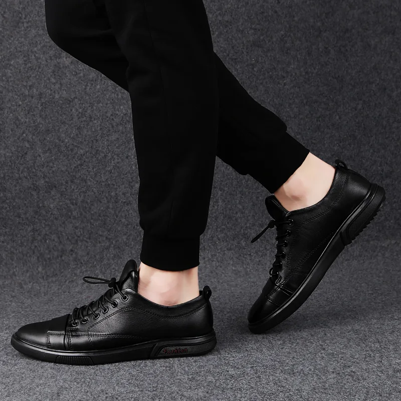 2023 Classic White Sneakers Men Casual Leather Shoes Male Lace-Up Genuine Leather Flats Fashion Korean Simple Footwear Size 47