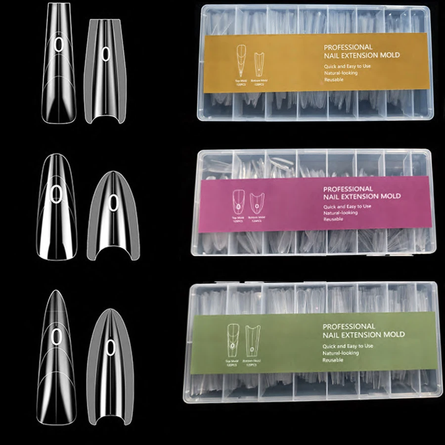 240 Pc Sandwich Dual Nagel Formen Für Verlängerung 15 größe Sarg Mandel Nagel Form Recycle Schnell Verlängern Maniküre Top form Untere Form