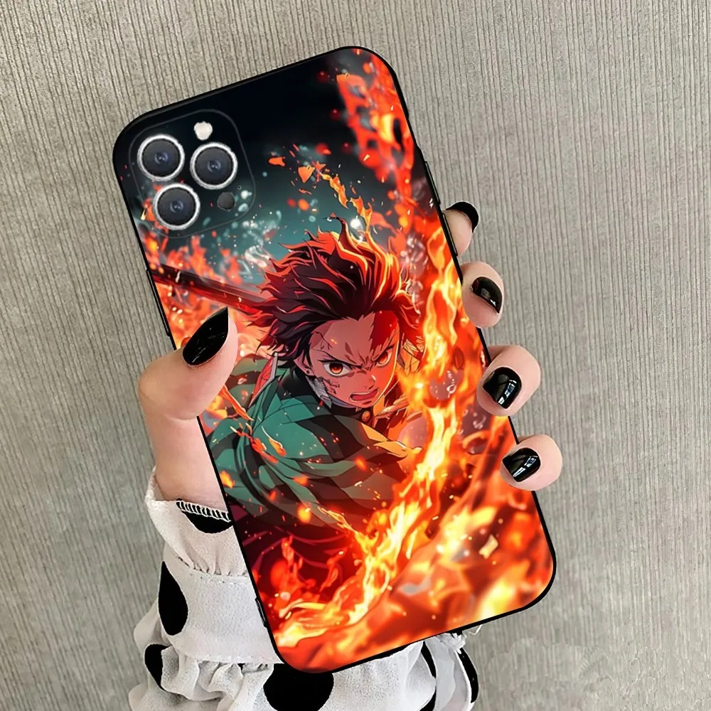 D-Demon S-Slayer Anime Phone Case For iPhone 15,14,13,12,11,Plus,Pro Max,XS,X,XR,SE,Mini,8,7 Soft Silicone Black Cover