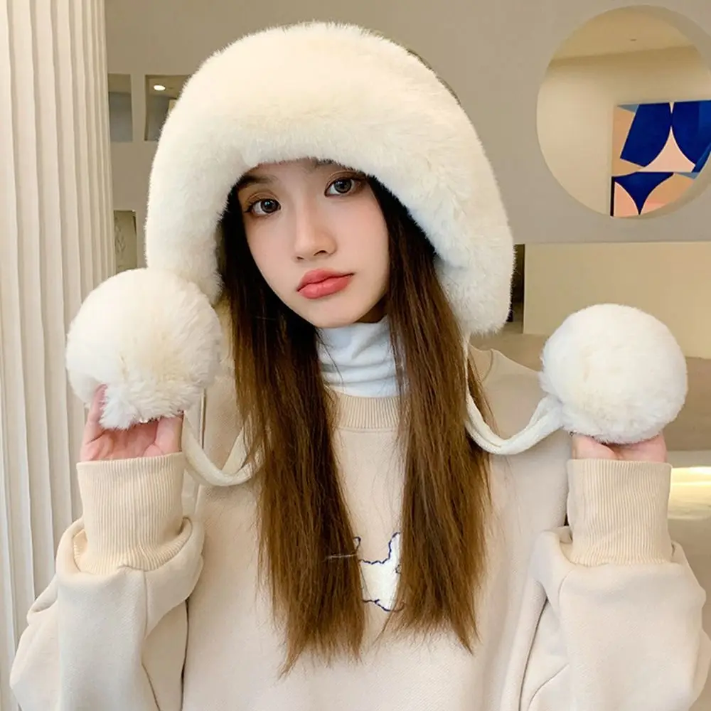 Fashion Winter Warm Hat Windproof Cold Proof Ear Protection Cap Plush Thicken Outdoor Pullover Hat for Women