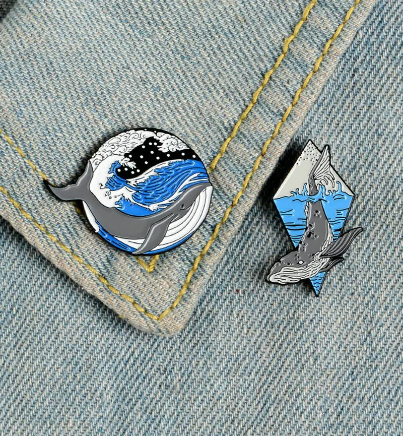 Whale and Ocean Enamel Pins Custom Marine Animal Brooches Lapel Pin Shirt Bag Deep Sea Badge Freedom Jewelry Gift for Friends