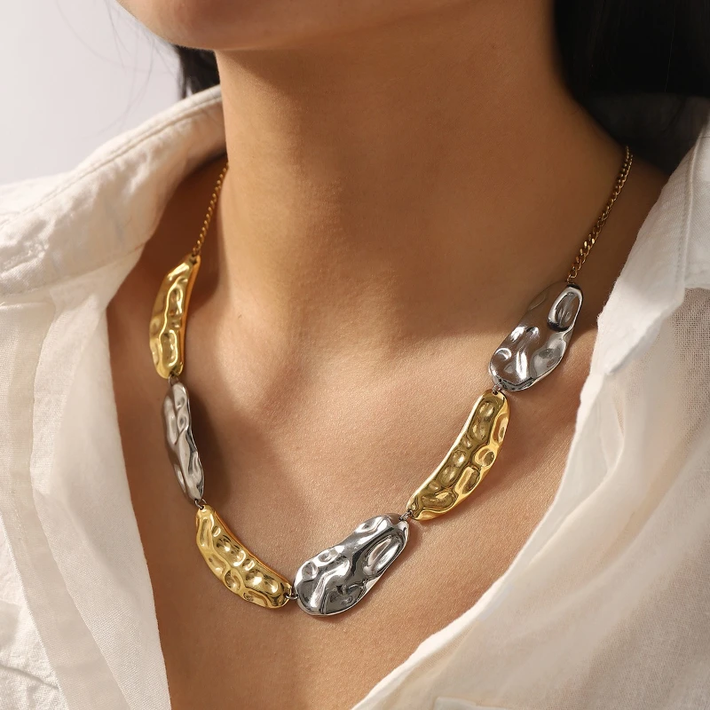 Unregelmäßige Plissee Anhänger Edelstahl Frauen Personalisierte Mode Geometrische Schlüsselbein Kette Halsketten Charme Schmuck – Detail 6