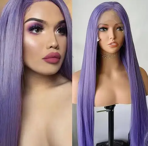 Synthetic Lace Front Wig Purple Wigs Long Silky Straight Wigs For Women Heat Resistant Hair Frontal Lace Wig Daily Use Cosplay