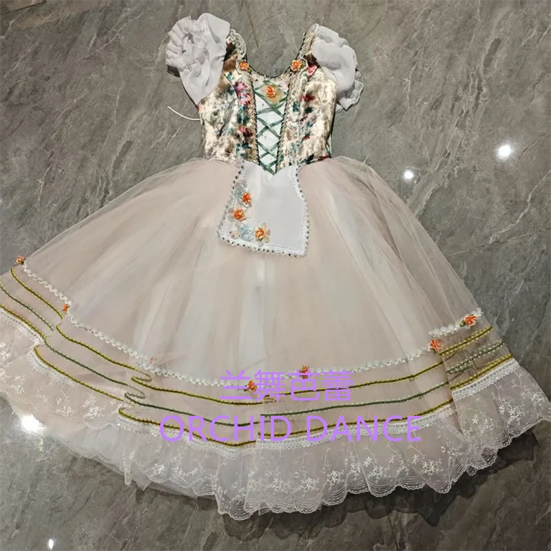 BT01745 고품질 맞춤형 사이즈 어린이 소녀 발레 댄스 공연 착용 Gilsay 핑크 긴 로맨틱 투투 드레스