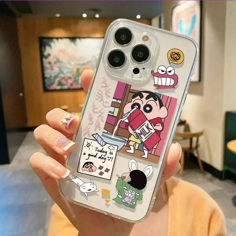 Kawaii Crayon Shin-chan Iphone Case Anime Transparant Schokbestendig voor IPhone 15 14 13 12 11 Pro Max 16 plus 11pro Xsmax Xr Nieuwe