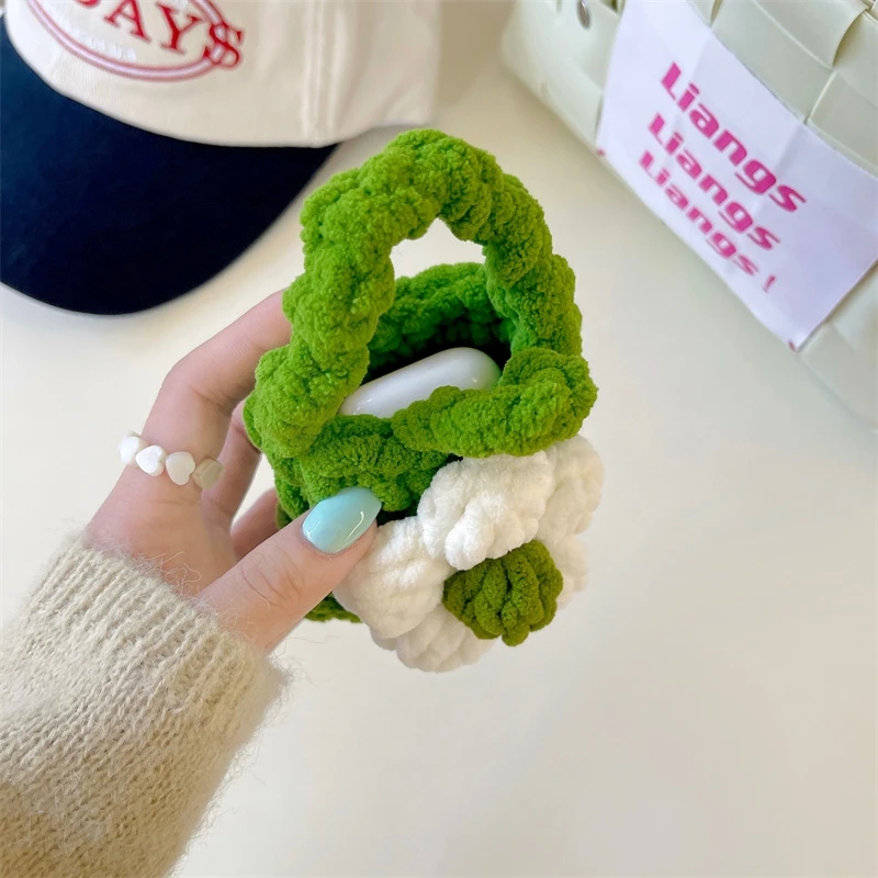 INS – sac à main en peluche tricoté à fleurs, étui pour écouteurs Airpods1/2/3 Pro, écouteurs Bluetooth, housse souple pour écouteurs, 3 boîtes