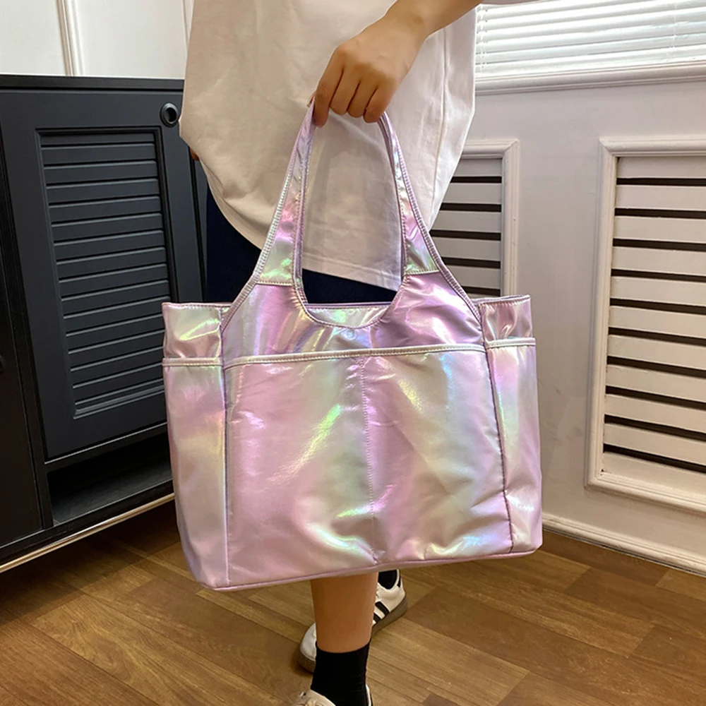 Large Laser Glitter Shoulder Bags Women Reusable Fashion Travel Storage Bags Shopping Bag Female Handbag Grocery Tote Bag