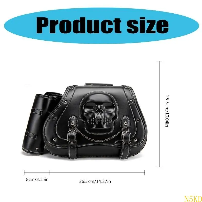 

N5KD Large Capacity PU Leather Motorcycle Saddlebags Waterproof Side Bags Stylish Skull Designs Tool Storage Bag for Bike