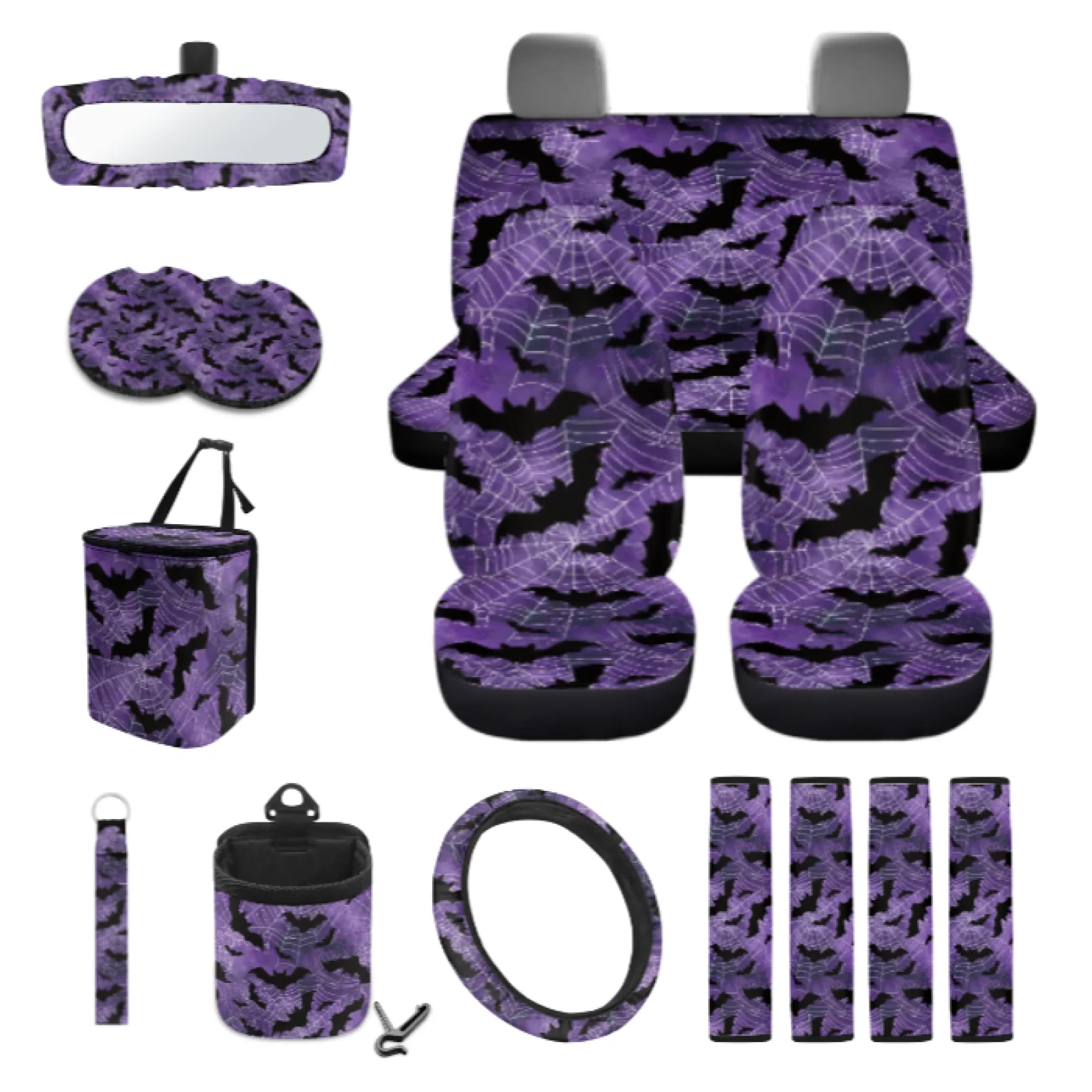 Coloranimal Spider web 15 PCS with Utility Car Seat Belt Pads Cover and Car Coasters for Casual Van