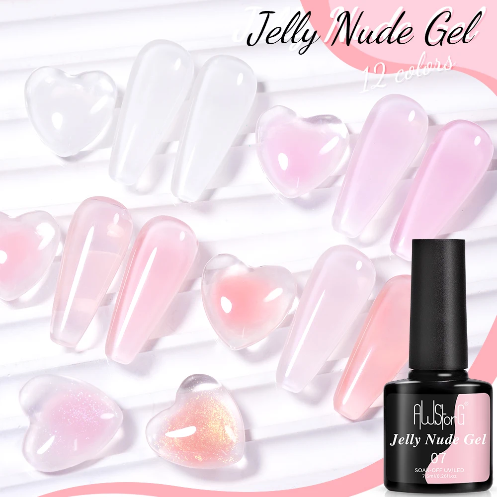 AWStorG 6Pcs/Set 7.5ML Jelly Nude Gel Nail Polish Translucent Pink Nail Gel Varnish Soak Off UV Gel Polish Long Lasting