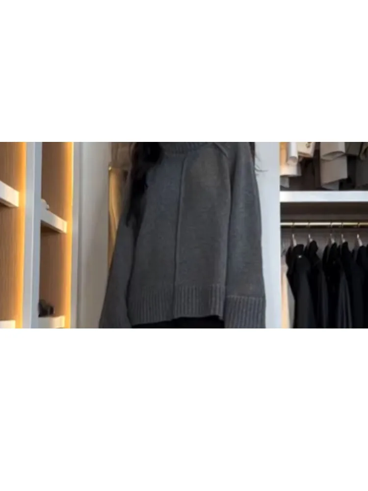 

HH Spring New Fashion Women's Sweater Tops Gray High Collar Long Sleeves Loose Pullover Female Casual Chic Knitting Tops