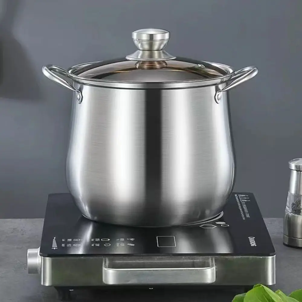 Large Capacity Stock Pot Anti-scalding Handle Stainless Steel Soup Pot Thickened Visible Pot Lid Cooking Pot Restaurants