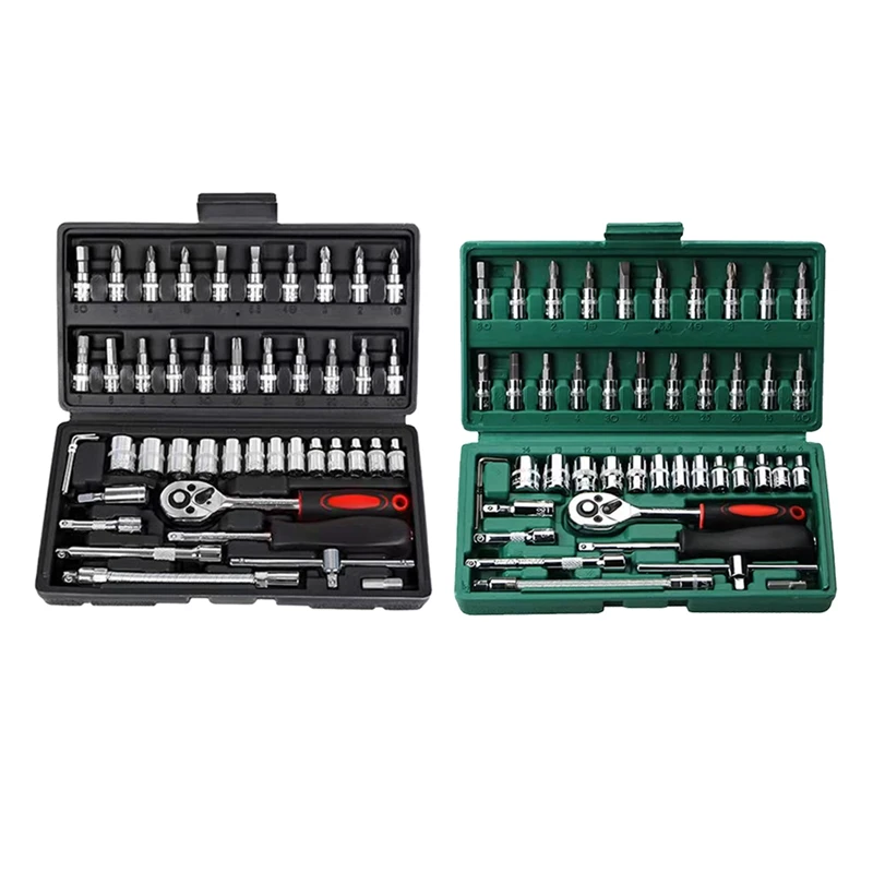 

46 Piece Auto Repair Tool Set Sleeve Tool With Ratchet Tool Set Auto Parts Auto Repair Tools Green