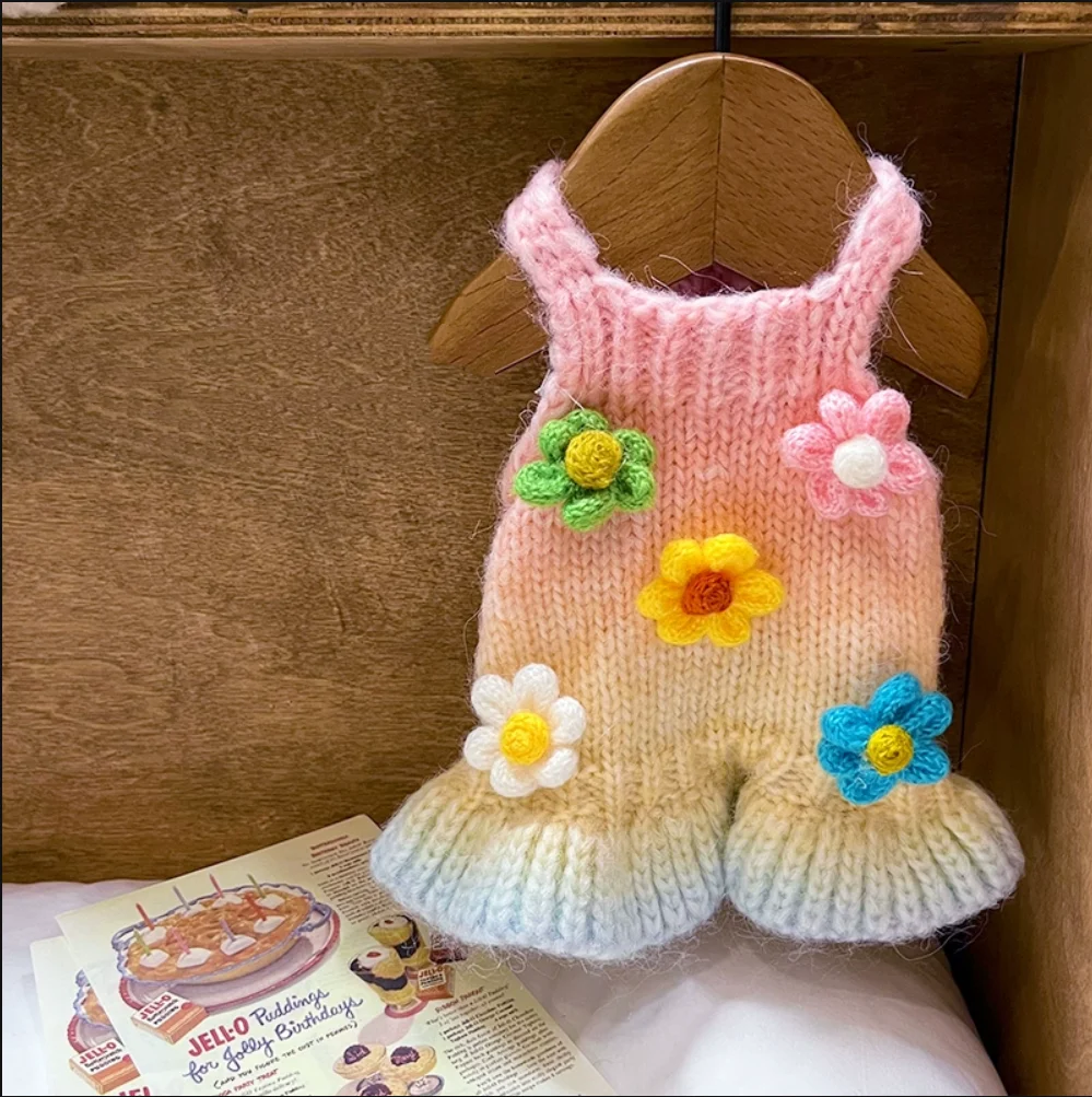 Autumn Cute And High-Quality Macaron Color-Patterned Pet Knitted Dress - Cute Dog Sweater Dress