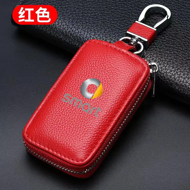 Leather Car Key Case Keychain Zipper Key Case Bag for SMART Fortwo 451 450 453 EQ Forfour Key Cover Protector Auto Accessories