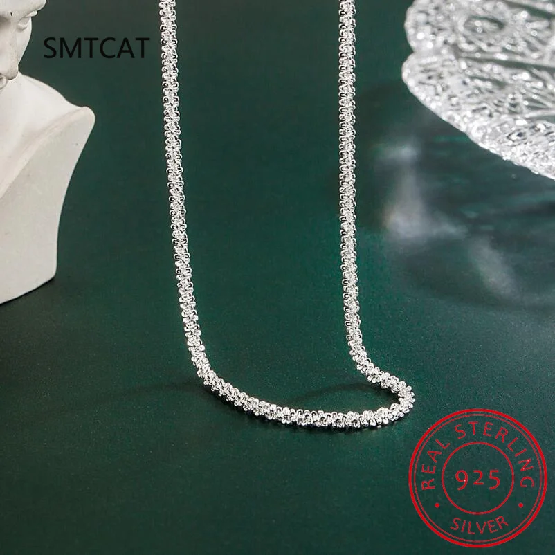 925 Sterling Silver Shinny Choker Necklace 2021 New Trend Italian Jewelry Sparkling Clavicle Chain Plain Short Fashion Chain