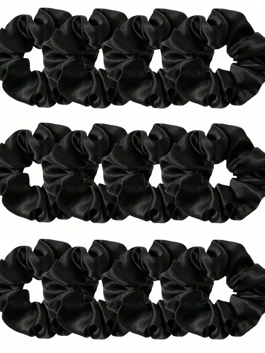 

12pcs Women's Black Satin Silk Hair Scrunchies Set Soft Elastic Hair Ties Non-Damaging For Ponytail Casual Wear