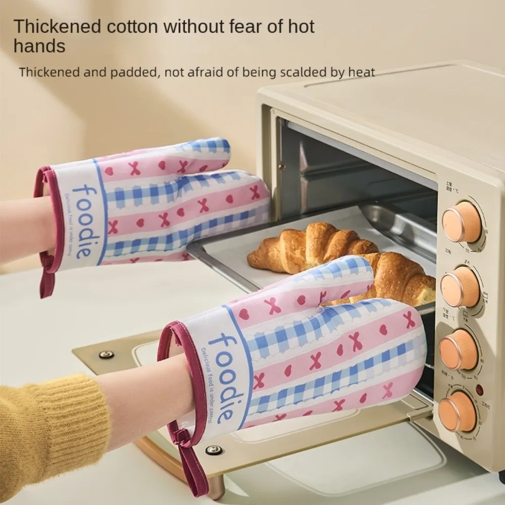 

1 пара толстых термостойких перчаток с бантом и принтом, нескользящие перчатки для микроволновой печи, защита от высоких температур, защита от ожогов, прихватки для духовки, горшок