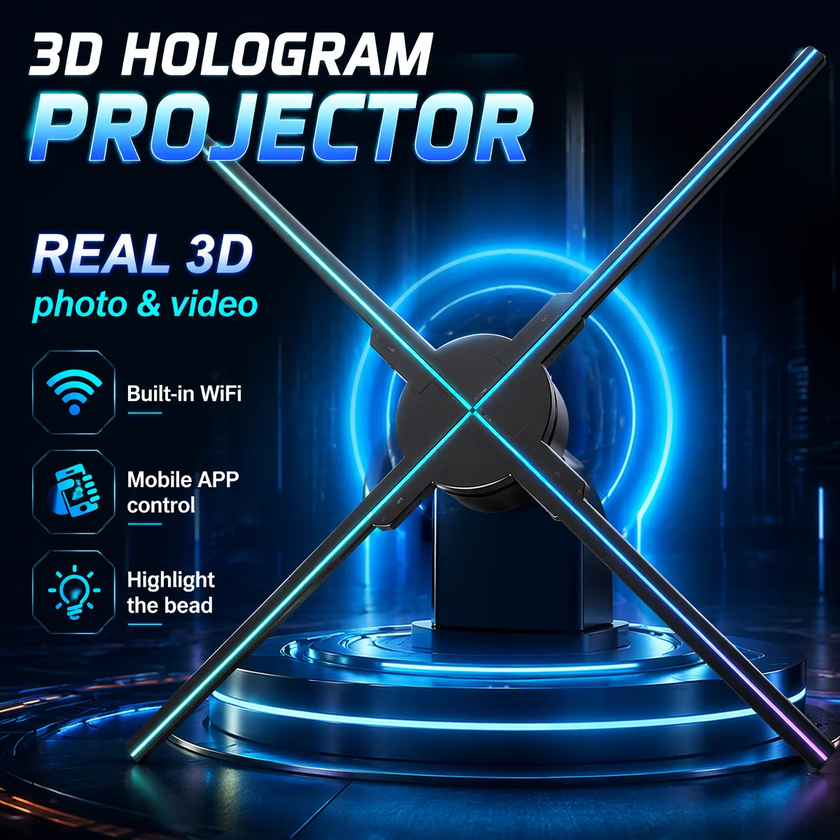 

52cm 3D Hologram Fan Projector HD LED Holographic Player Advertising Display Lights WiFi APP Remote Control for Shopping Mall