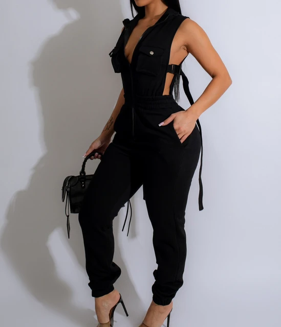 Kombinezony damskie 2024 Summer Sexy Spicy Girl Side Button Zipper Sleeveless 4 Pocket Jumpsuit Streetwear Fashion Overalls