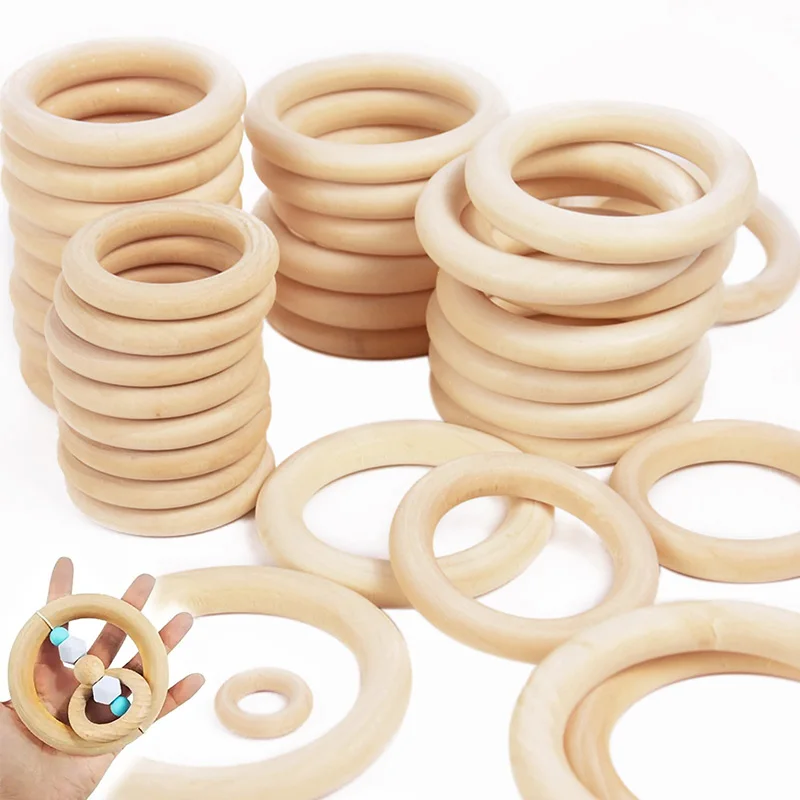 20-80mm Natural Unfinished Solid Wooden Ring Handmade Macrame Wood Hoop Ornaments Wedding DIY Kids Toys Jewelry Making Supplies