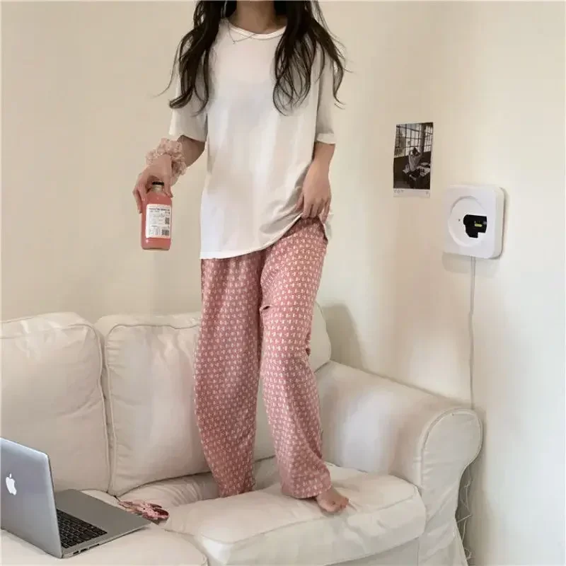 Korean Girls Cute Cartoon Printing Home Leisure Pajama Pants External Trousers Plus Size Women\'s Pants Summer Thin Sleepwear