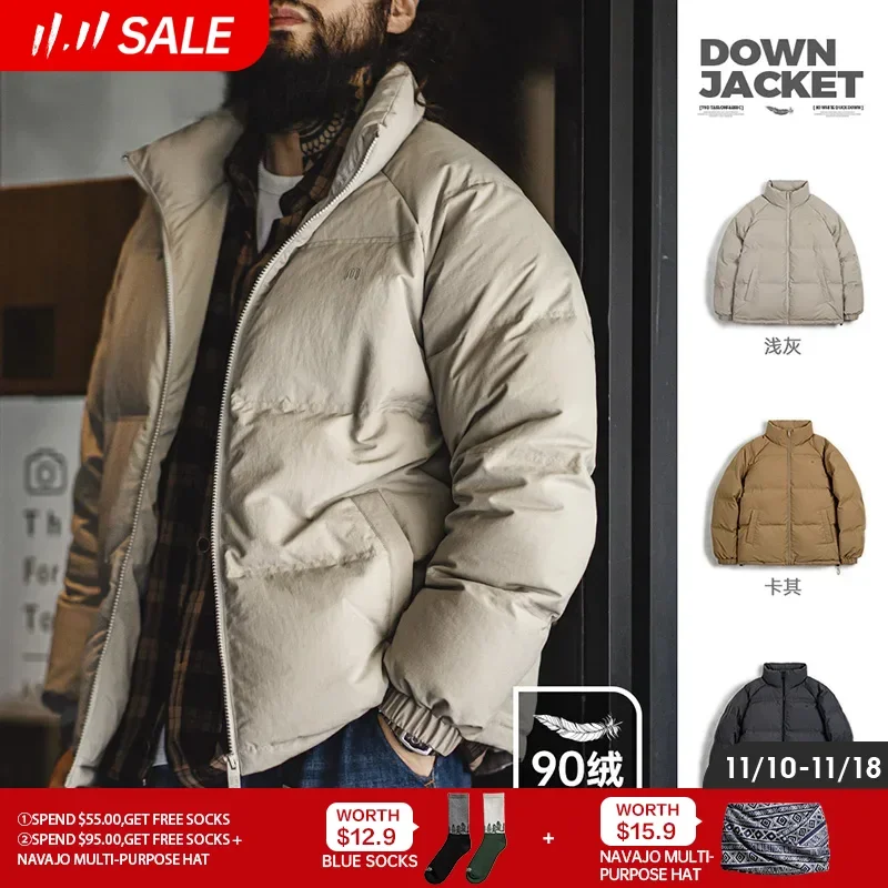 

Maden Workwear American Casual Stand Collar 90% White Duck Down Jacket Outdoor Short Bread Coat Warm Jacket Men Winter