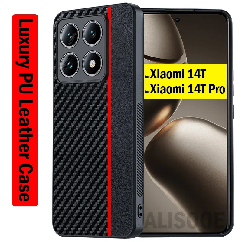 Hochwertige PU-Leder-Handyhülle mit Faserstruktur für Xiaomi 14T Pro, angenehmes Gefühl, stoßfeste Kamera-Schutzhülle, Funda Capa