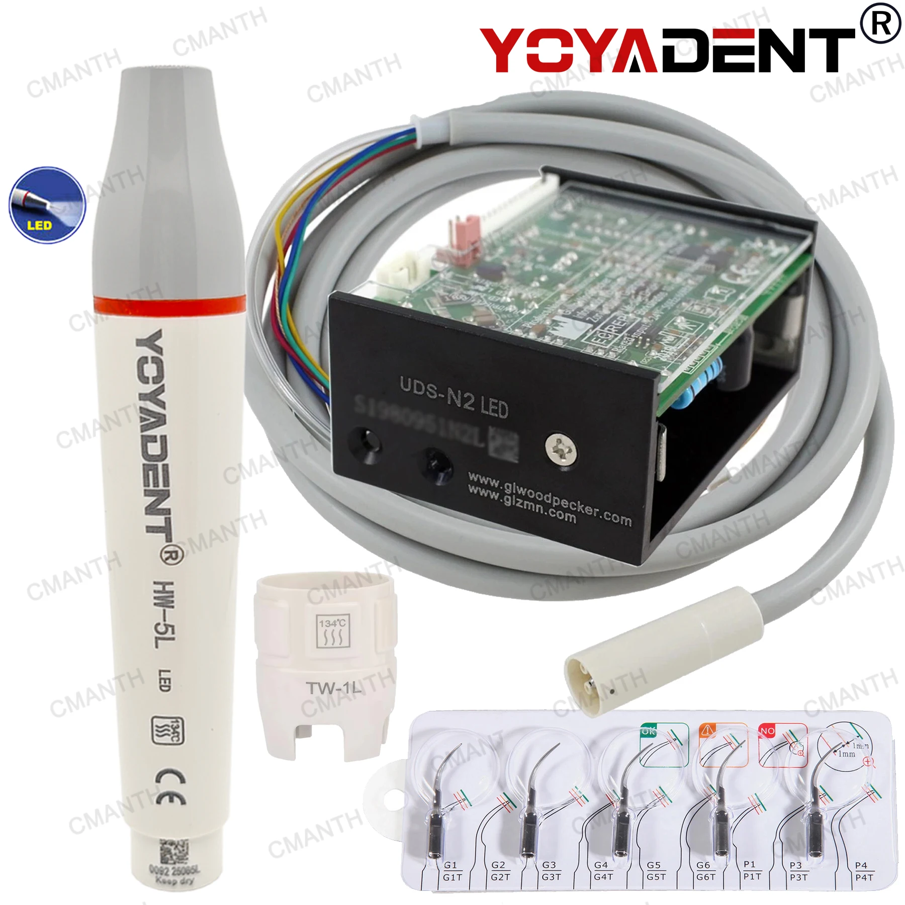 Dental Ultrasonic Scaler Build In N2 LED Scaling Tip HW-5L Handpiece Cable Fit EMS Woodpecker Dentistry Teeth Cleaning Whitening