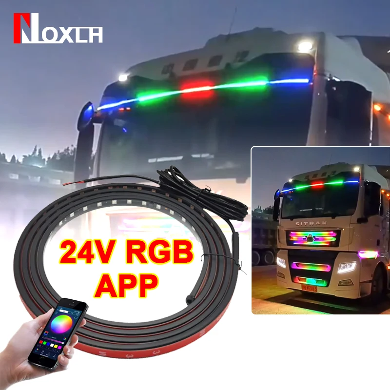 24V Truck LED Neon Light Customisable Size APP Control RGB Car Ambient light For Compartment Deflector Centre Mesh Warning Lamps
