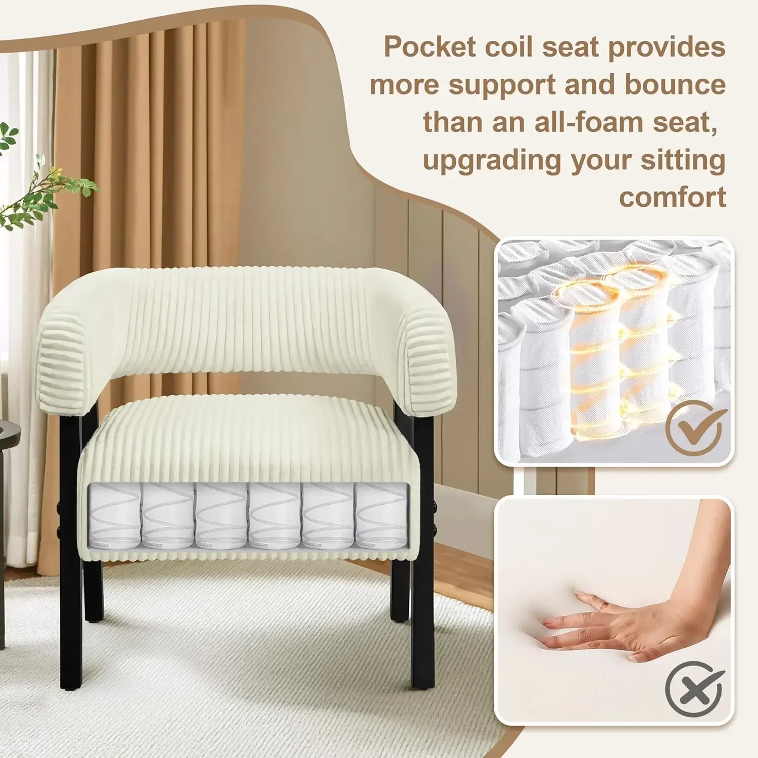 [أفضل بائع! ]مجموعة كراسي كوردوراي برميل مكونة من 2، كرسي بذراعين منجد حديث مع أرجل خشبية صلبة، كرسي ترفيهي مريح مع P