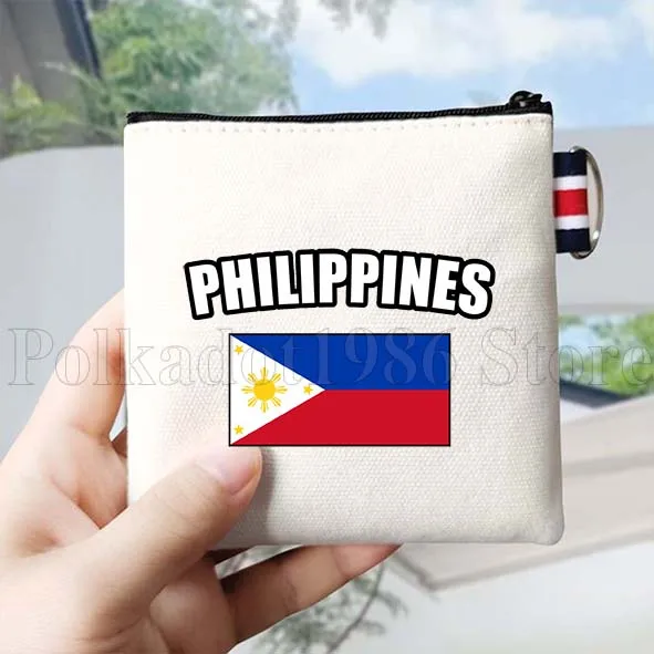 الفلبين علم الدولة خريطة السفر تذكارية الهدايا حقيبة قماش قنب محفظة نسائية للعملات المعدنية صغيرة مربع مفتاح تخزين حافظة للبطاقات القطن المحفظة الحقيبة