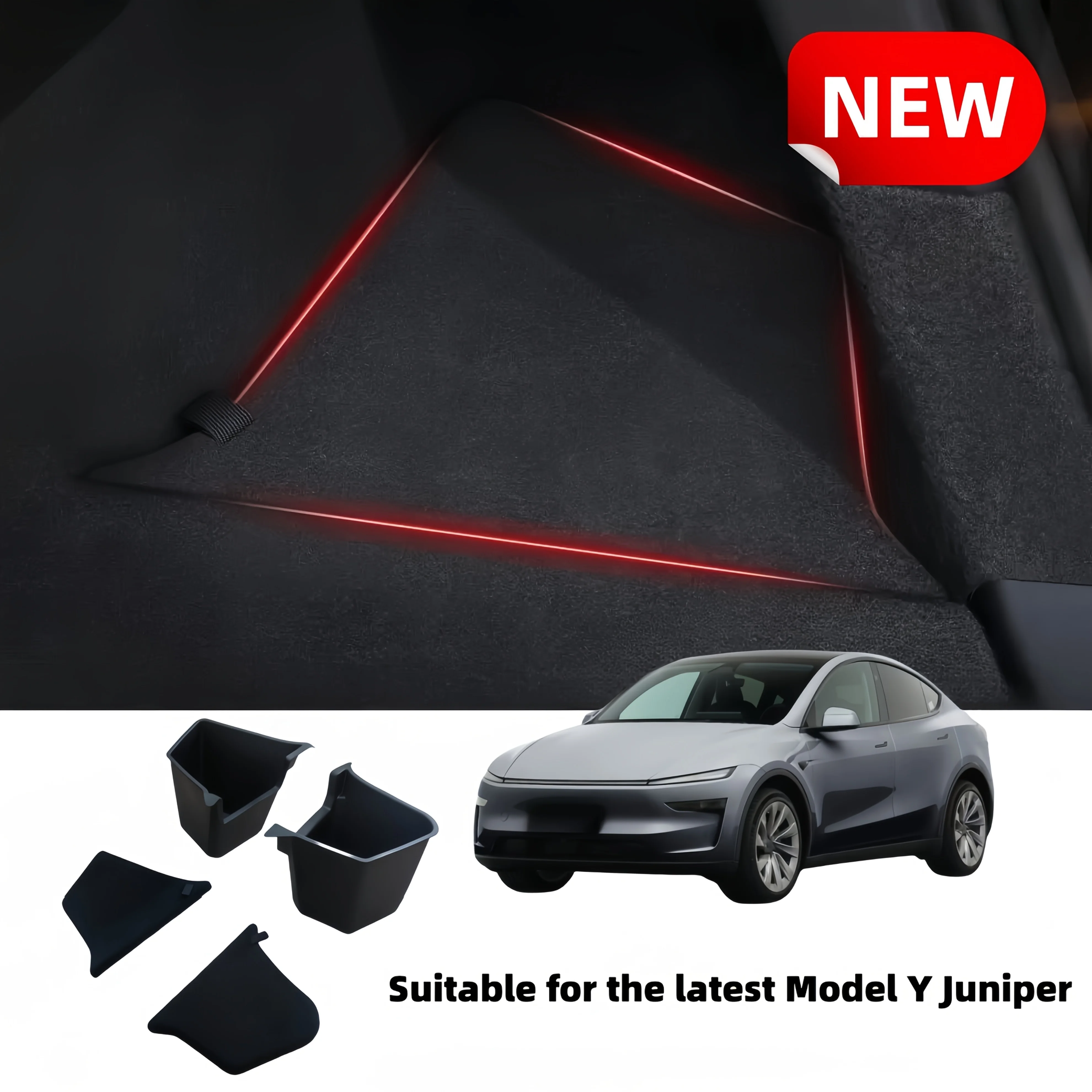 

Tesla Model Y Juniper 2025 Rear Trunk Storage Box Plush Surface Pull Rope Cover Easy Cleaning Side Storage Buckets Compatible