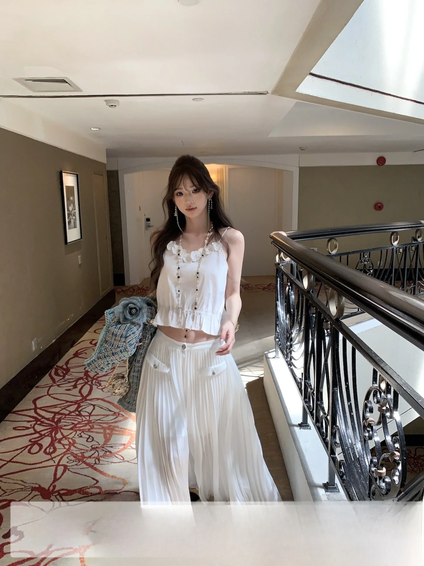 

F Boutique Cysanthemum Whisper Hand Sewn 3D Flower Strap Cotton Princ Sle Vest Top Women's Faion Spring Summer