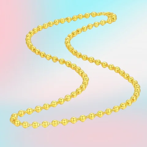

NEW Gold shop with 999 24k real gold necklace men and women solid ball ball chain gold necklace domineering boss chain lucky