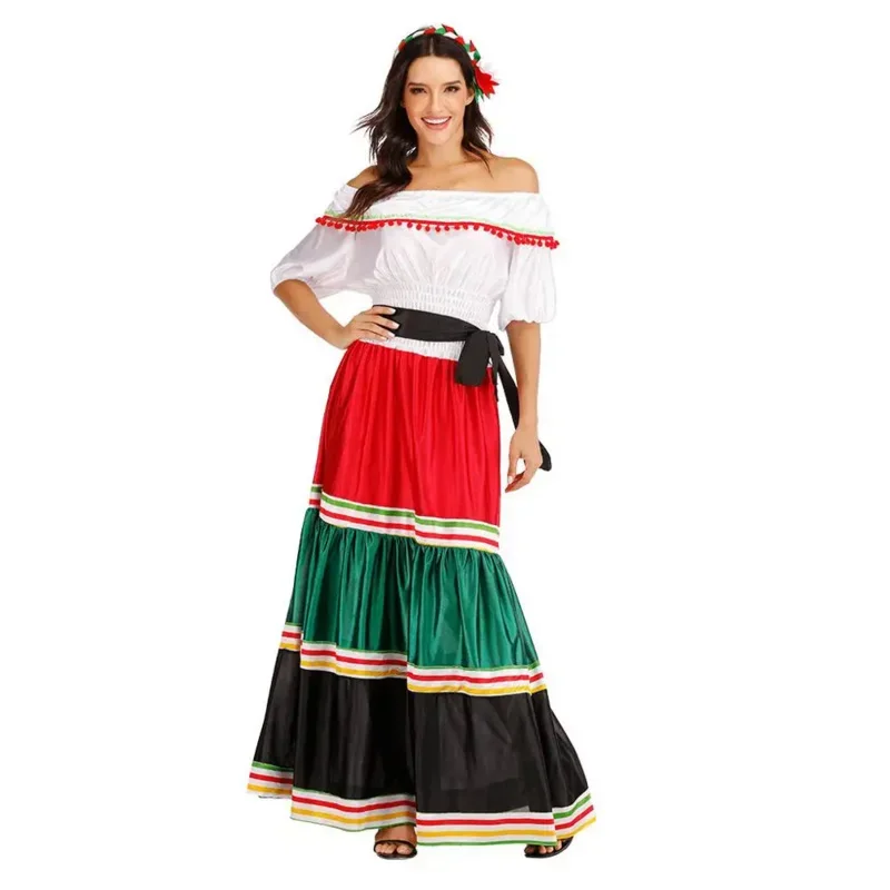 Traditional Folk Mexican Dress Women Girls Halloween Costume For Kids Mexico Carnival Party Family Dance Fancy Dress