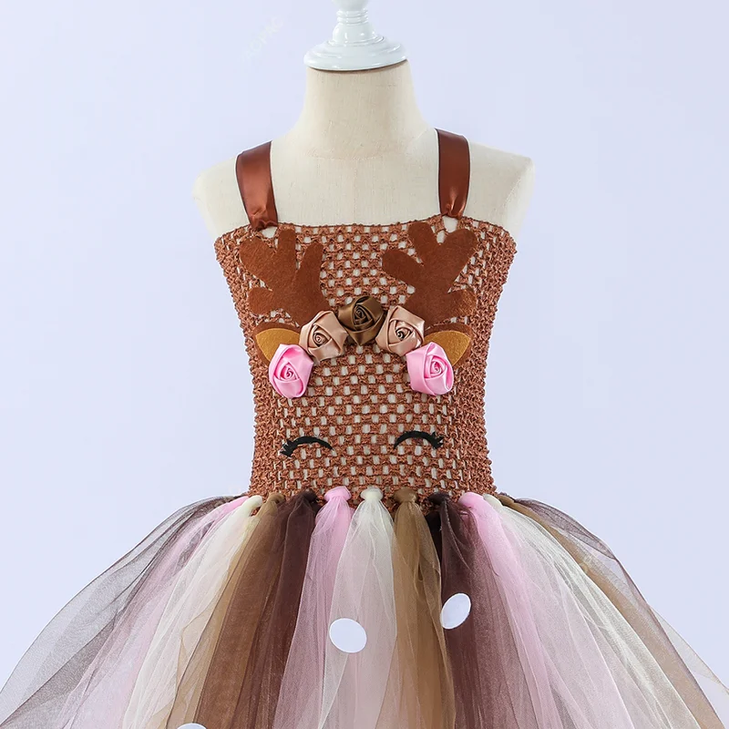 Christmas Deer Costume for Baby Girls Tutu Dress Reindeer Kids Animal Birthday Outfit Children Halloween Costumes Girl Clothes