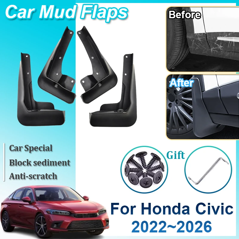 

Для Honda Civic 11-го поколения (FL Liftback 2022-2026) – Комплект брызговиков (передние и задние) для автомобиля, аксессуары для авто