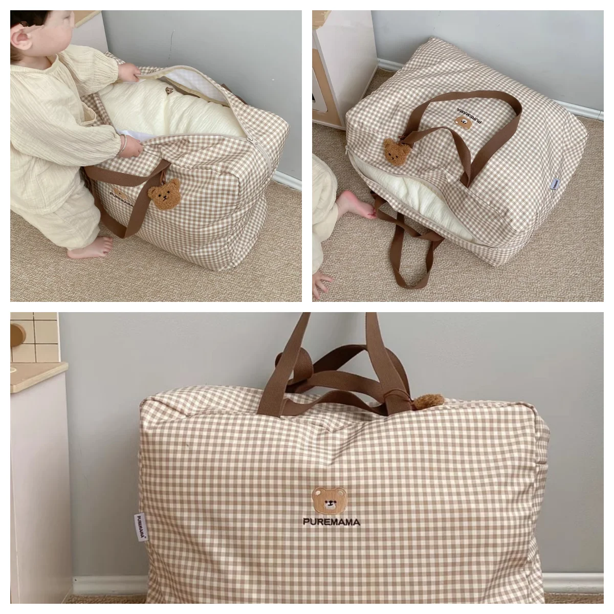 

Корейская вместительная сумка для хранения одеял для детского сада, специальная вышитая сумка с медведем для малышей, поступающих в детский сад