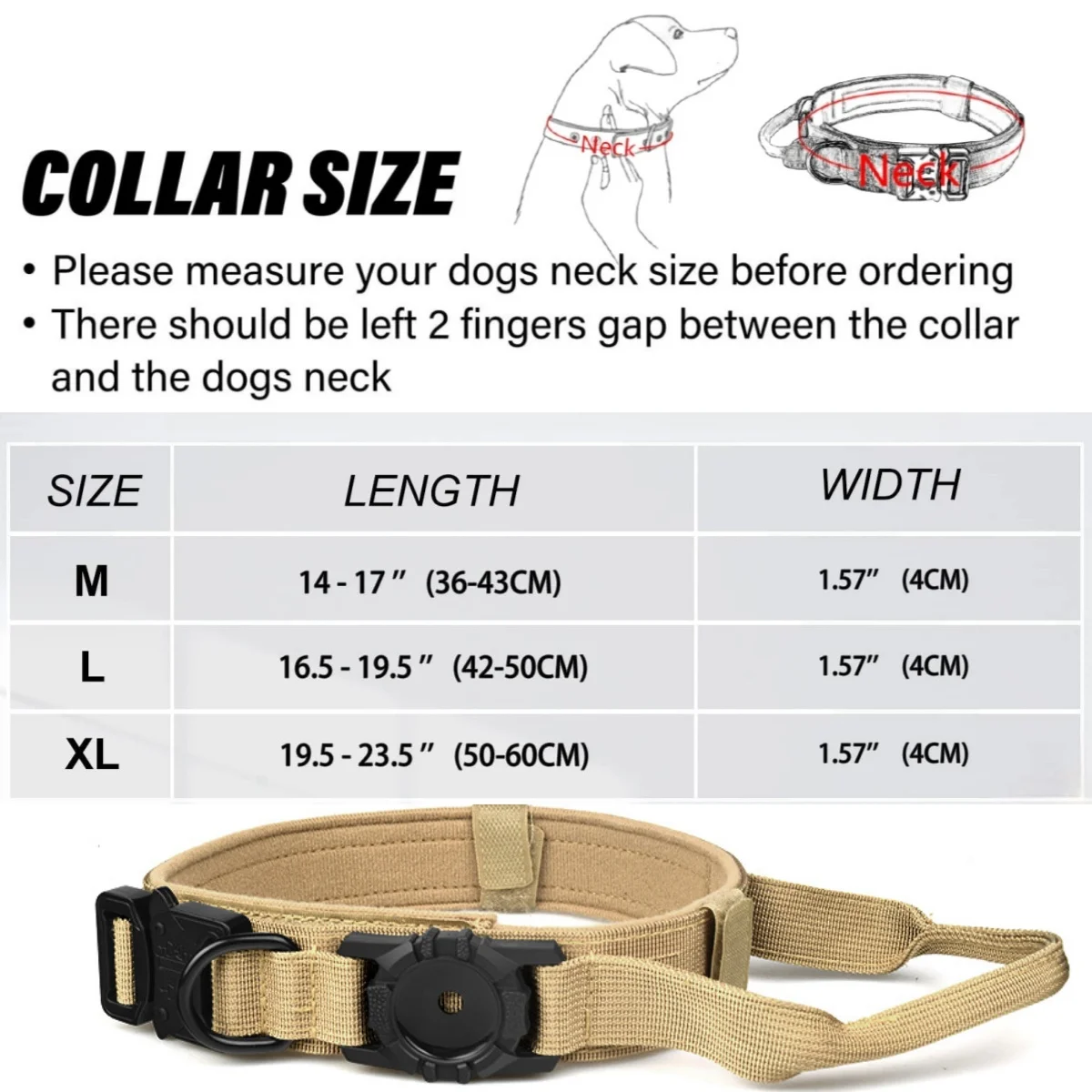 Verstellbar mit AirTag-Halterung, taktisches Hundehalsband, bequem gepolstert und Griff, Metallschnalle, GPS-Halsband für mittelgroße und große Hunde – Detail 1