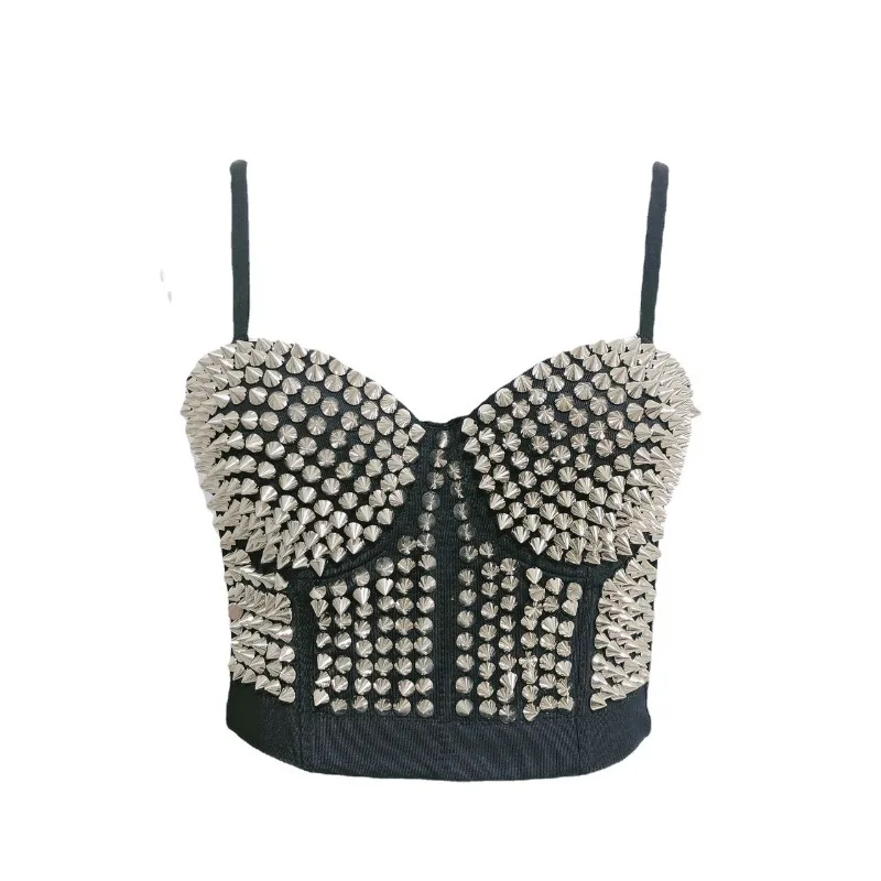 Personalizzato Nuovo Discoteca Pole Stage Dress Reggiseno di danza del ventre DS Performance Dress Fatto a mano con perline Rivetto Reggiseno con cinturino 10M Rivetto