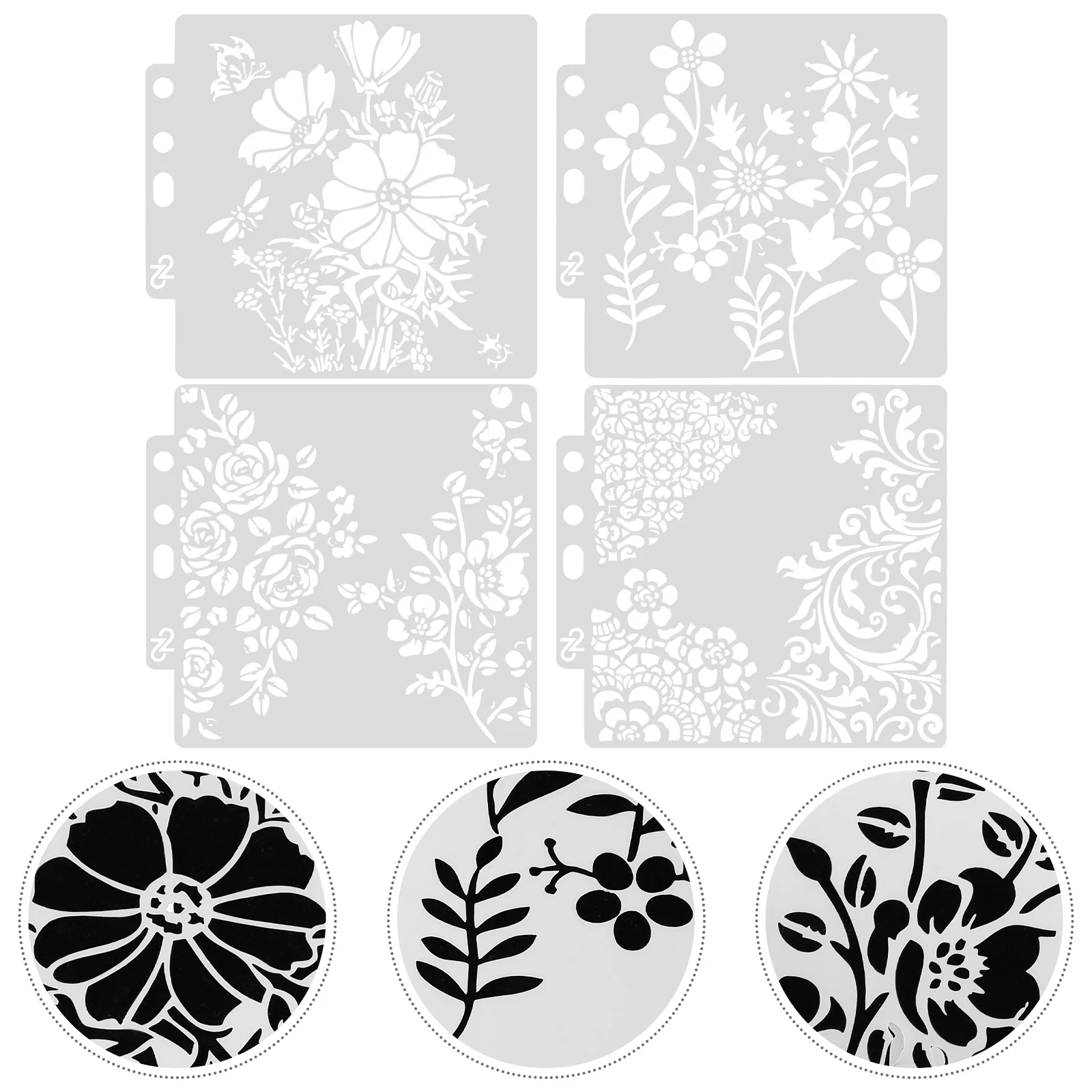 4 Pcs Hollow Out Template Stencils for Painting on Walls Tape Measure Drawing Floral The Pet Decorative Small Crafts Flower