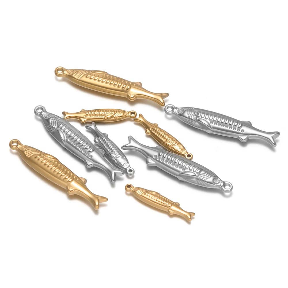 5 Stück Nicht Verblassende Edelstahl Fisch-Anhänger für Halsketten, Armbänder und Ohrringe, DIY Retro Schmuckherstellung Großhandel – Detail 1