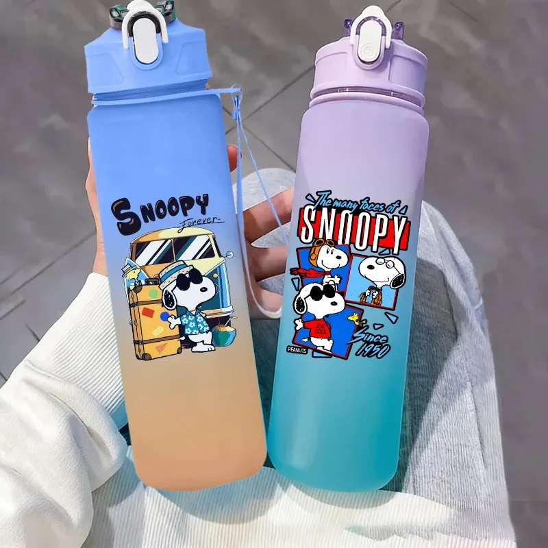 

750ml Snoopys Water Bottle with Straw Cute Cartoon Anime Pattern Printed Water Cup Unisex Portable Sports Bottles Party Gifts