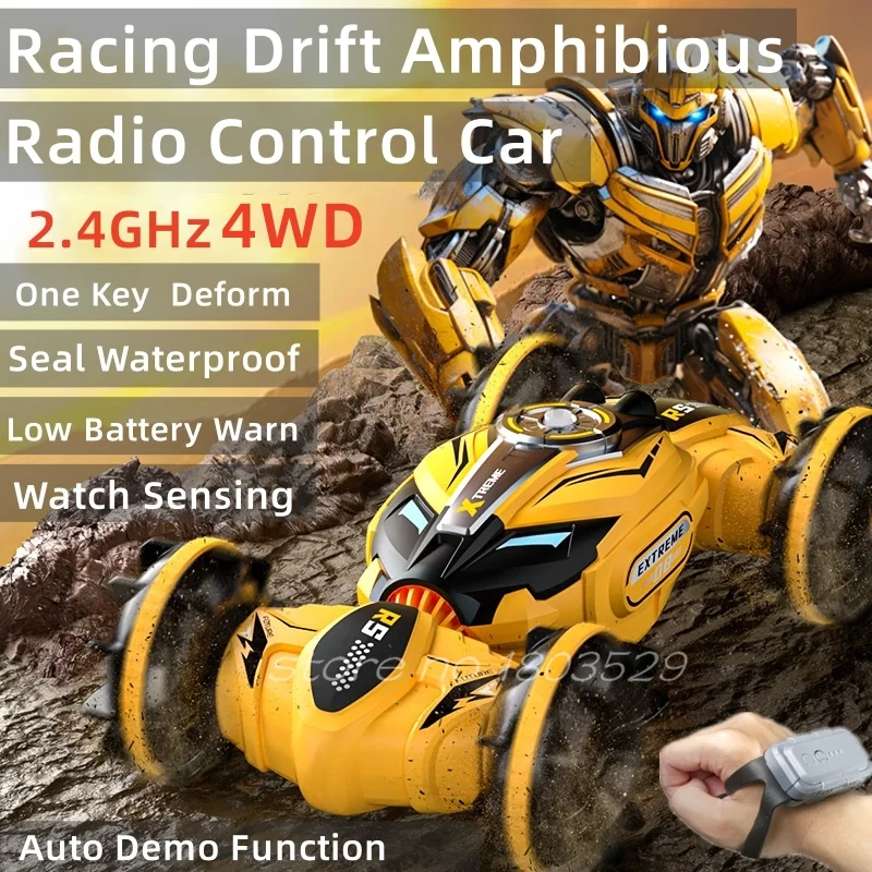 Reloj con detección 4WD Racing Drift anfibio RC Car 2,4G una llave deformación impermeable batería baja advertencia Radio Control coche VS 5514M