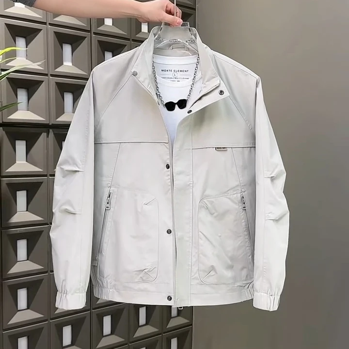 

Spring Autumn Men's Stand Collar Jaet Workwear Zipper ket Youth Faion Simple Personali Outerwear Polyester Stand Fit