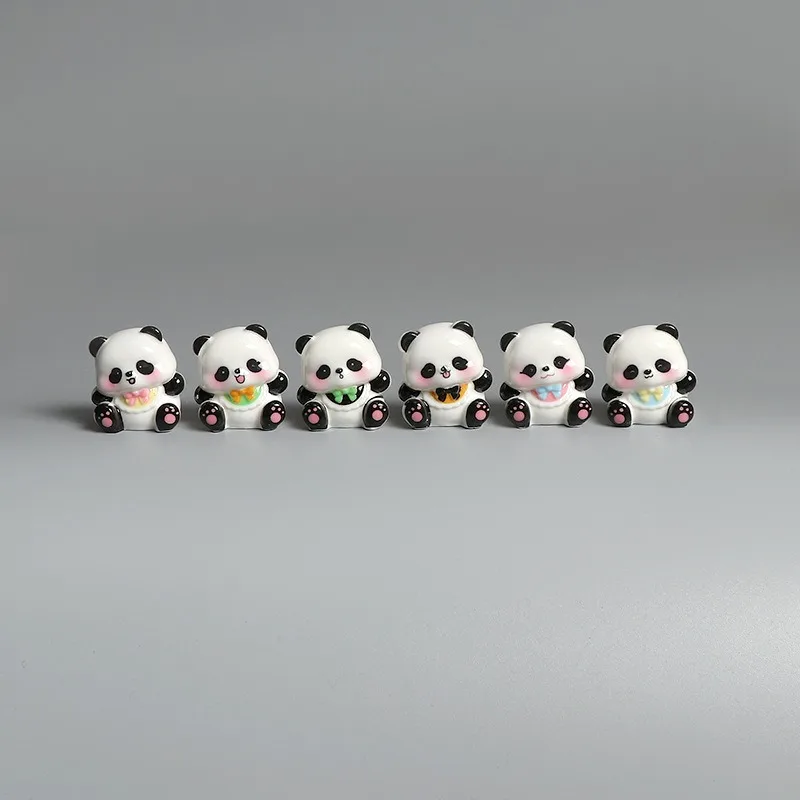 Figuras de Panda Pequeño en Resina 3D de 6 Colores, Decoración para Coche o Escritorio, con Lazo Amarillo, Negro, Verde, Naranja, Rosa, Azul